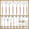 image28 Pcs Silicone Cooking Utensils Kitchen Utensil Set  446F Heat Resistant Turner Tongs Spatula Spoon Brush Whisk Wooden Handle Kitchen Gadgets with Holder for Nonstick Cookware White