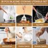 image28 Pcs Silicone Cooking Utensils Kitchen Utensil Set  446F Heat Resistant Turner Tongs Spatula Spoon Brush Whisk Wooden Handle Kitchen Gadgets with Holder for Nonstick Cookware White