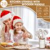 image28 Pcs Silicone Cooking Utensils Kitchen Utensil Set  446F Heat Resistant Turner Tongs Spatula Spoon Brush Whisk Wooden Handle Kitchen Gadgets with Holder for Nonstick Cookware White