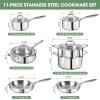 image3 Ply Stainless Steel 11Piece Cookware Set with Lids Pots and Pans Kitchen Set NonToxic Induction Oven Dishwasher Safe Professional Chef Quality