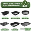 imageEWFEN Bakeware Sets Baking Pans Set Nonstick Oven Pan for Kitchen with Wider Grips 7Piece with RoundSquare Cake Pan Loaf Pan Muffin Pan Cookie Sheet Roast Pan Cooling Rack Carbon Steel Bake