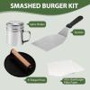 imageEWFEN Smash Burger Kit Cast Iron Press Spatula Seasoning Shaker and Patty Papers Flat Top Griddle Grill Cooking Outdoor Barbecues
