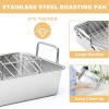 imageRoasting Pan 1410 Inch Stainless Steel Turkey Roaster with Rack  Deep Broiling Pan ampamp Vshaped Rack ampamp Flat Rack Nontoxic ampamp Heavy Duty Great for Thanksgiving Christmas Roast Chicken Meat Lasagna