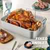 imageRoasting Pan EWFEN 1713 Inch Stainless Steel Turkey Roaster with Rack  Deep Broiling Pan ampamp Vshaped Rack ampamp Flat Rack Nontoxic ampamp Heavy Duty Great for Thanksgiving Christmas Roast Chicken Lasagna