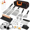 image19PCS Griddle Accessories Kit Stainless Steel Flat Top Grill Accessories Set for Blackstone and Camp Chef Grill Spatula Set with Enlarged Spatulas Basting Cover Scraper for Outdoor BarbecueRectangle Bacon Press