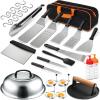 imageGriddle Accessories Set of 30 Flat Top Grill Accessories Set for Blackstone and Camp Chef Grill Spatula Set with Enlarged Spatulas Basting Cover Scraper for Outdoor BBQRound Bacon Press