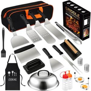 image20PCS Griddle Accessories Kit Flat Top Grill Accessories Set for Blackstone and Camp Chef Grill Spatula Set with Enlarged Spatulas Basting Cover lron Smash Burger Press for Outdoor Barbecue