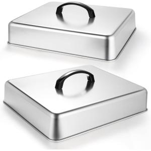 image2pcs Rectangular Basting Cover Stainless Steel Cheese Melting Dome Steaming Cover Lid Commercial Grade Heavy Duty Griddle Grill Accessories for Flat Top Grill Cooking