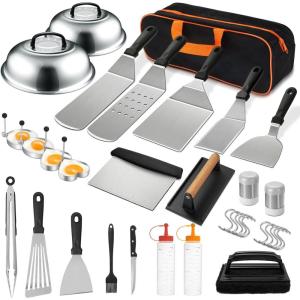 image35PCS Griddle Accessories Kit Flat Top Grill Accessories Set for Blackstone and Camp Chef Grill Spatula Set with Enlarged Spatulas Basting Cover Scraper for Outdoor Barbecue