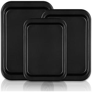 imageBaking Sheet Tray Set 3 Pack Cookie Sheet Pan for Oven Nonstick Bakeware Sets with Wider Grips HalfJelly RollQuarter Non Toxic ampamp Easy Clean  Dark Grey