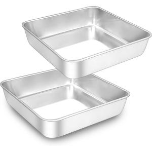 imageEWFEN 8 x 8 Inch Square Cake Pan Stainless Steel Baking Pan for Lasagna Brownies Casseroles Square Bakeware for Oven Cooking NonToxic ampamp Rustresistant Dishwasher Safe 2 Pack