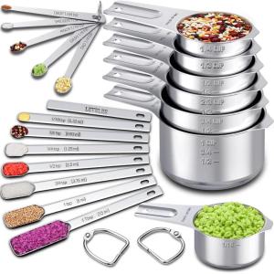 imageMeasuring Cups and Spoons Set of 20 7 Stainless Steel Nesting Measuring Cups ampamp 7 Spoons 1  Leveler ampamp 5 Mini Measuring Spoons for Cooking ampamp BakingSquare