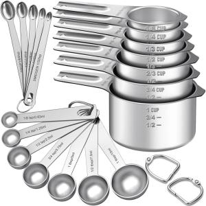 imageMeasuring Cups and Spoons Set of 20 7 Stainless Steel Nesting Measuring Cups ampamp 7 Spoons 1  Leveler ampamp 5 Mini Measuring Spoons for Cooking ampamp BakingRound