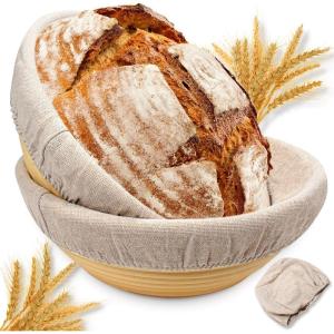 imageSourdough Proofing Basket Gift Set of 2 Round Dough Proofing Bowls for Sour Dough Bread Baking Supplies Proofing Basket or Home Sourdough Bakers Baking 85 inch