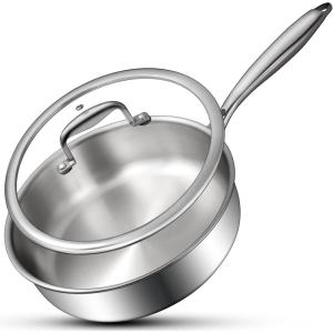 imageTriPly Stainless Steel Frying Pan 3QT 10 Inch Deep Frying Pan with lids Skillet Induction Cooking Pan Dishwasher and Oven Safe Fast ampamp Even Heat Heavy Duty and Detachable Handle