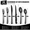 image49Piece Silverware Set with Organizer Heavy Duty Stainless Steel Flatware for 8 Cutlery Utensil Sets with Steak Knives Rustproof Mirror Polished Dishwasher SafeTree Pattern