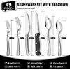 image49Piece Silverware Set with Organizer Heavy Duty Stainless Steel Flatware for 8 Cutlery Utensil Sets with Steak Knives Rustproof Mirror Polished Dishwasher SafeWave Hammered
