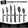 image49Piece Silverware Set with Organizer Heavy Duty Stainless Steel Flatware for 8 Cutlery Utensil Sets with Steak Knives Rustproof Mirror Polished Dishwasher SafeBlack Heavy Duty