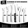 image49Piece Silverware Set with Organizer Heavy Duty Stainless Steel Flatware for 8 Cutlery Utensil Sets with Steak Knives Rustproof Mirror Polished Dishwasher SafeRound Hammered