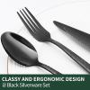 imageBlack Hammered Silverware Set 24Piece Stainless Steel Square Flatware Set with Steak Knives for 4 FoodGrade Tableware CutleryUtensil Sets for Home Restaurant Mirror Finish Dishwasher SafeHammered Edge