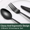 imageBlack Hammered Silverware Set 24Piece Stainless Steel Square Flatware Set with Steak Knives for 4 FoodGrade Tableware CutleryUtensil Sets for Home Restaurant Mirror Finish Dishwasher SafeHeavy Duty