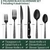 imageBlack Hammered Silverware Set 24Piece Stainless Steel Square Flatware Set with Steak Knives for 4 FoodGrade Tableware CutleryUtensil Sets for Home Restaurant Mirror Finish Dishwasher SafeHammered Edge