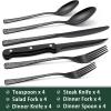 imageBlack Hammered Silverware Set 24Piece Stainless Steel Square Flatware Set with Steak Knives for 4 FoodGrade Tableware CutleryUtensil Sets for Home Restaurant Mirror Finish Dishwasher SafeTree Pattern
