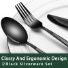 imageBlack Hammered Silverware Set 24Piece Stainless Steel Square Flatware Set with Steak Knives for 4 FoodGrade Tableware CutleryUtensil Sets for Home Restaurant Mirror Finish Dishwasher SafeRound Hammered