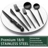 imageBlack Hammered Silverware Set 24Piece Stainless Steel Square Flatware Set with Steak Knives for 4 FoodGrade Tableware CutleryUtensil Sets for Home Restaurant Mirror Finish Dishwasher SafeLong Edge