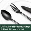 imageBlack Hammered Silverware Set 24Piece Stainless Steel Square Flatware Set with Steak Knives for 4 FoodGrade Tableware CutleryUtensil Sets for Home Restaurant Mirror Finish Dishwasher SafeRoman Column