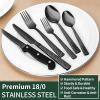 imageBlack Hammered Silverware Set 24Piece Stainless Steel Square Flatware Set with Steak Knives for 4 FoodGrade Tableware CutleryUtensil Sets for Home Restaurant Mirror Finish Dishwasher SafeHammered Edge