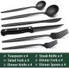 imageBlack Hammered Silverware Set 24Piece Stainless Steel Square Flatware Set with Steak Knives for 4 FoodGrade Tableware CutleryUtensil Sets for Home Restaurant Mirror Finish Dishwasher SafeLong Edge