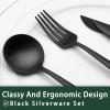 imageBlack Hammered Silverware Set 24Piece Stainless Steel Square Flatware Set with Steak Knives for 4 FoodGrade Tableware CutleryUtensil Sets for Home Restaurant Mirror Finish Dishwasher SafeLong Edge
