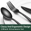 imageBlack Hammered Silverware Set 24Piece Stainless Steel Square Flatware Set with Steak Knives for 4 FoodGrade Tableware CutleryUtensil Sets for Home Restaurant Mirror Finish Dishwasher SafeWave Hammered