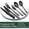 imageBlack Hammered Silverware Set 24Piece Stainless Steel Square Flatware Set with Steak Knives for 4 FoodGrade Tableware CutleryUtensil Sets for Home Restaurant Mirror Finish Dishwasher SafeTree Pattern