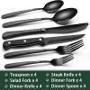imageBlack Hammered Silverware Set 24Piece Stainless Steel Square Flatware Set with Steak Knives for 4 FoodGrade Tableware CutleryUtensil Sets for Home Restaurant Mirror Finish Dishwasher SafeRound Hammered