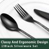 imageBlack Hammered Silverware Set 24Piece Stainless Steel Square Flatware Set with Steak Knives for 4 FoodGrade Tableware CutleryUtensil Sets for Home Restaurant Mirror Finish Dishwasher SafeTree Pattern
