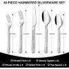 imageHammered Silverware Set 40Piece Stainless Steel Square Flatware Set for 8 FoodGrade Tableware Cutlery Set Utensil Sets for Home Restaurant Mirror Finish Dishwasher SafeSquare Hammered