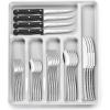 image49Piece Silverware Set with Organizer Heavy Duty Stainless Steel Flatware for 8 Cutlery Utensil Sets with Steak Knives Rustproof Mirror Polished Dishwasher SafeWave Hammered
