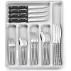 image49Piece Silverware Set with Organizer Heavy Duty Stainless Steel Flatware for 8 Cutlery Utensil Sets with Steak Knives Rustproof Mirror Polished Dishwasher SafeRound Hammered