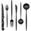 imageBlack Hammered Silverware Set 24Piece Stainless Steel Square Flatware Set with Steak Knives for 4 FoodGrade Tableware CutleryUtensil Sets for Home Restaurant Mirror Finish Dishwasher SafeLong Edge