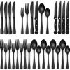 imageBlack Hammered Silverware Set 24Piece Stainless Steel Square Flatware Set with Steak Knives for 4 FoodGrade Tableware CutleryUtensil Sets for Home Restaurant Mirror Finish Dishwasher SafeRound Edge