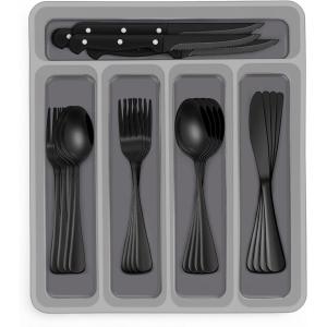 image40Piece Silverware Set with Organizer EWFEN Heavy Duty Stainless Steel Flatware Set for 8 FoodGrade Tableware Cutlery Set Utensil Sets for Home Restaurant Mirror Finish Dishwasher SafeBlack