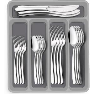 image40Piece Silverware Set with Organizer EWFEN Heavy Duty Stainless Steel Flatware Set for 8 FoodGrade Tableware Cutlery Set Utensil Sets for Home Restaurant Mirror Finish Dishwasher SafeRound Edge