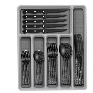 image49Piece Silverware Set with Organizer Heavy Duty Stainless Steel Flatware for 8 Cutlery Utensil Sets with Steak Knives Rustproof Mirror Polished Dishwasher SafeTree Pattern