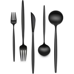 image60Piece 12 Setting Black Silverware FoodGrade Stainless Steel Flatware Cutlery Set for Home Office Restaurant HotelBlack 30 Pcs