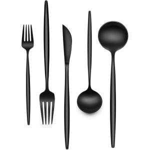 image60Piece 12 Setting Black Silverware FoodGrade Stainless Steel Flatware Cutlery Set for Home Office Restaurant HotelBlack