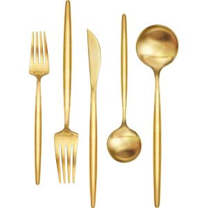 image60Piece 12 Setting Black Silverware FoodGrade Stainless Steel Flatware Cutlery Set for Home Office Restaurant HotelGold 30 Pcs