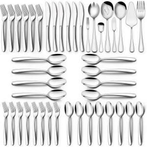 image68Piece Silverware Set with Serving Utensils EWFEN Heavy Duty Stainless Steel Flatware Set for 12 FoodGrade Tableware Cutlery Include KnifeForkSpoon for Home Mirror Finished Dishwasher SafeHeavy Duty Silverware 68pcs