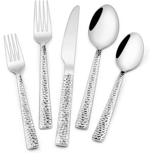 imageHammered Silverware Set 40Piece Stainless Steel Square Flatware Set for 8 FoodGrade Tableware Cutlery Set Utensil Sets for Home Restaurant Mirror Finish Dishwasher SafeSquare Hammered
